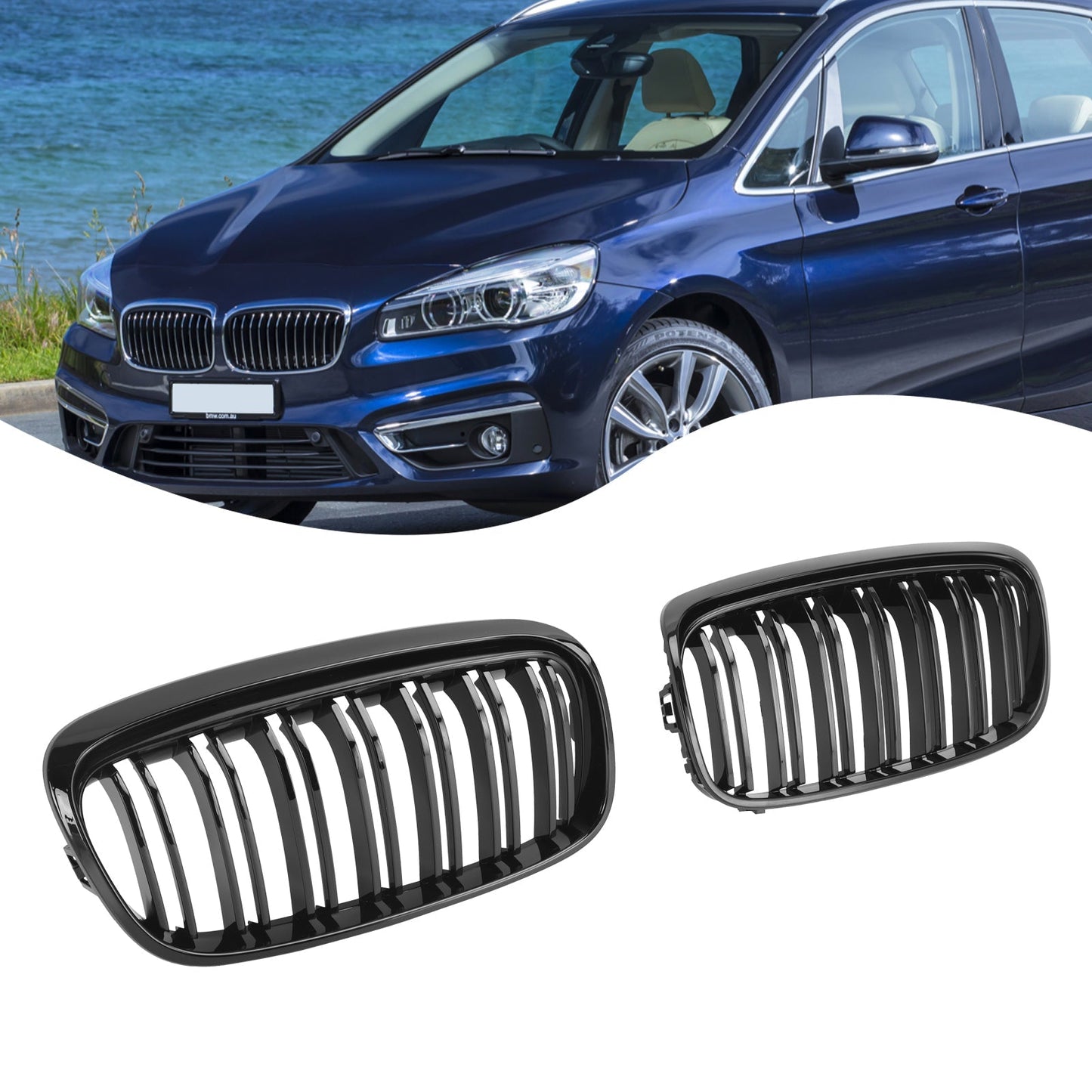 2015-2018 BMW 2 Series F45 F46 Gloss Black Front Kidney Grille