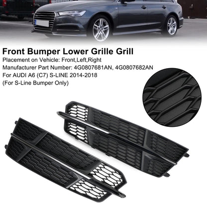 2016-2018 Audi A6 C7 S-Line Front Bumper Lower Grille Matte Black — Pair (4G0807681AN / 4G0807682AN)