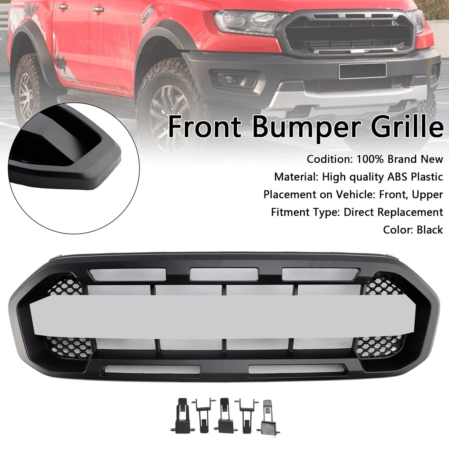 2019-2023 Ford Ranger no front cameras Black Raptor Style Front Bumper Grille Grill Generic