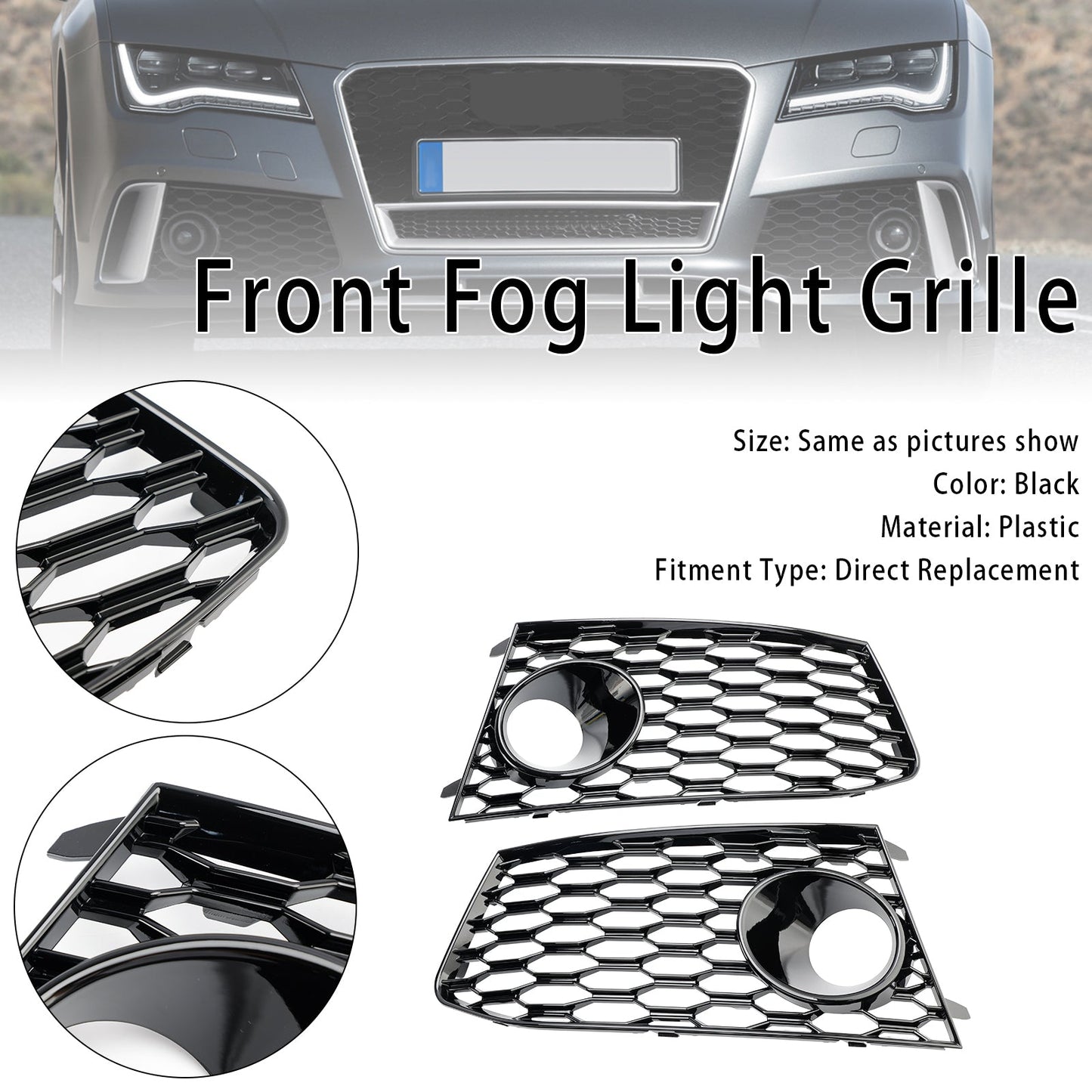 2014-2018 Audi RS7 Front Bumper Fog Light Lamp Frame Grille Cover — Pair