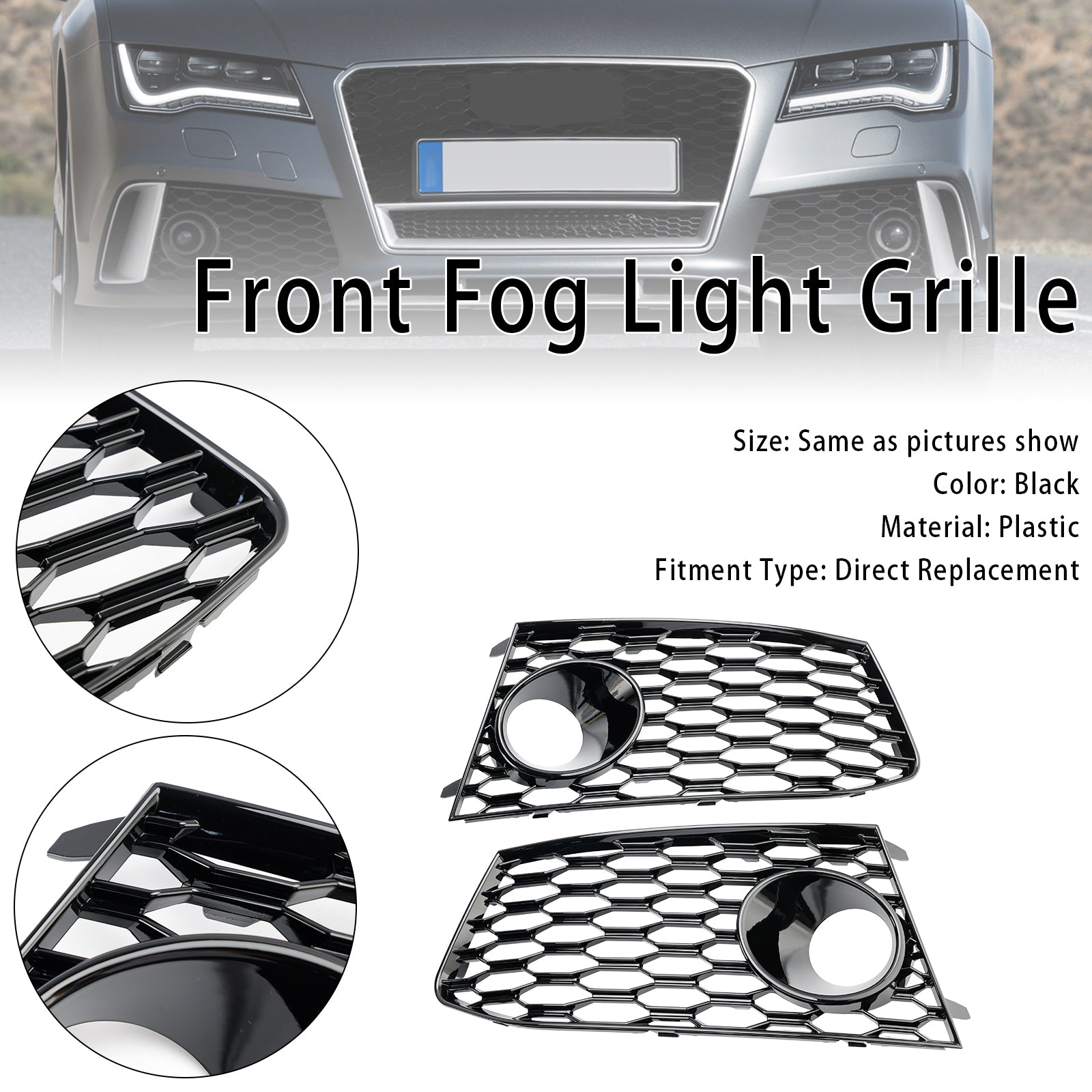 2014-2018 Audi RS7 Front Bumper Fog Light Lamp Frame Grille Cover — Pair