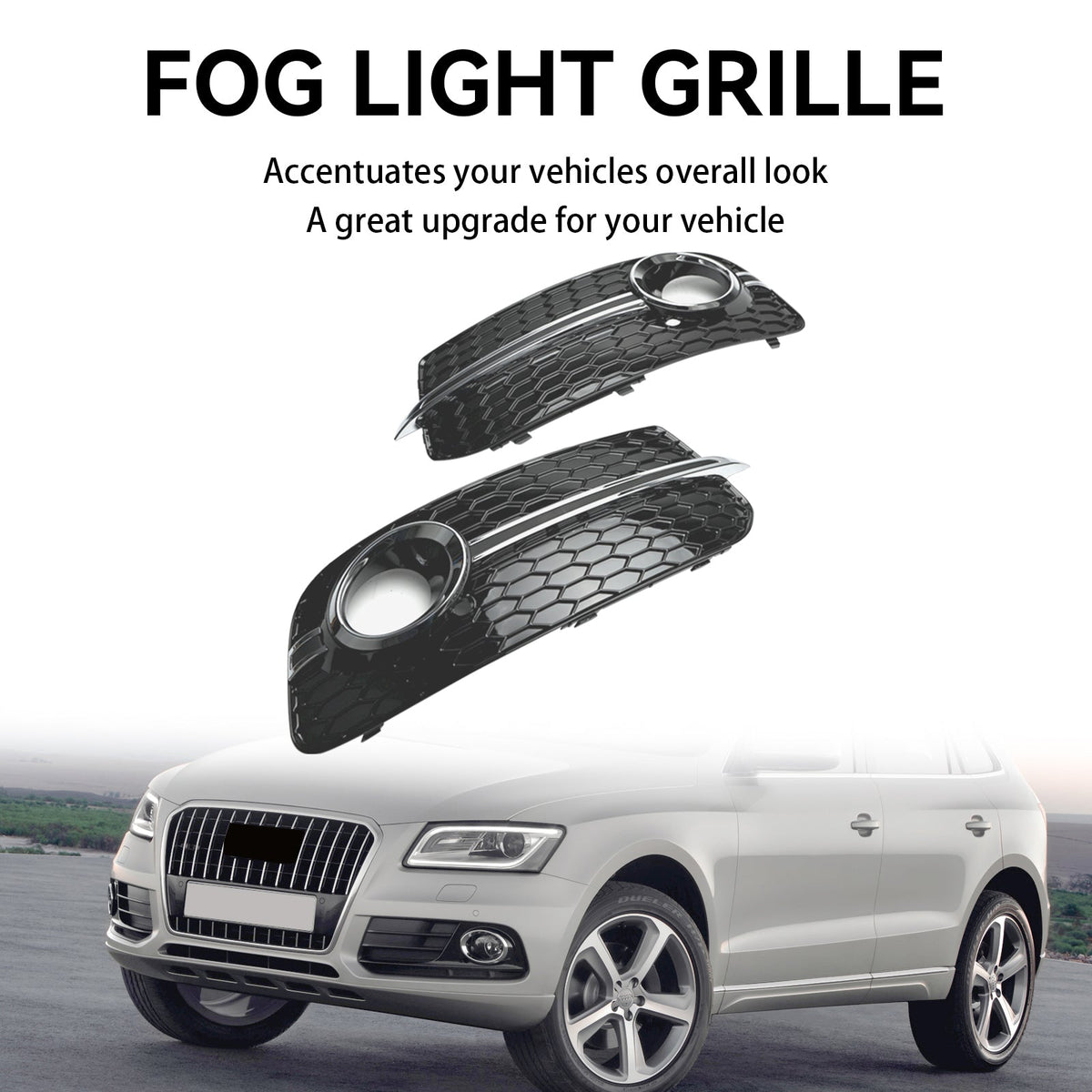 2013-2017 Audi Q5 Standard Version Front Bumper Fog Light Grille Grill — Pair (8R0807681M / 8R0807682J)