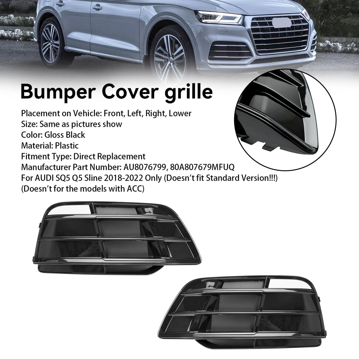 2018-2022 Audi SQ5 Q5 S-Line Pre-Facelift Front Bumper Grille (80A807679MRU6)