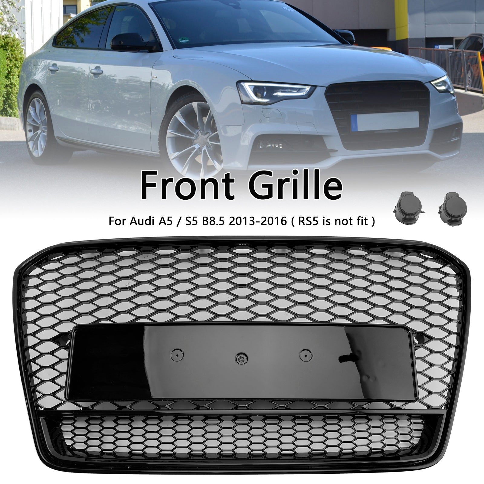 2013-2016 Audi A5 S5 B8.5 RS5 Style Honeycomb Front Bumper Grille (Black)