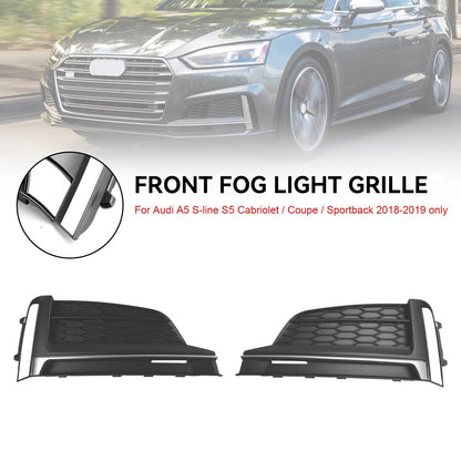2018-2019 Audi A5 S-Line S5 Front Bumper Fog Light Grille Cover Trim — Pair (8W6807682FRU6)
