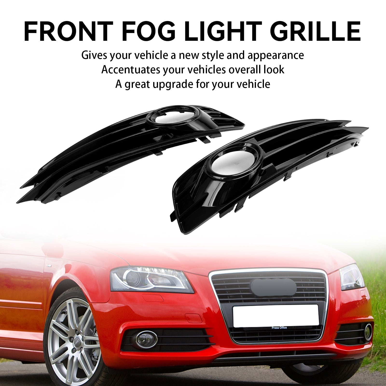 2009-2012 Audi A3 8P S-Line Front Lower Bumper Grille Fog Light Cover — Pair (8P0807682 / 8P0807681)