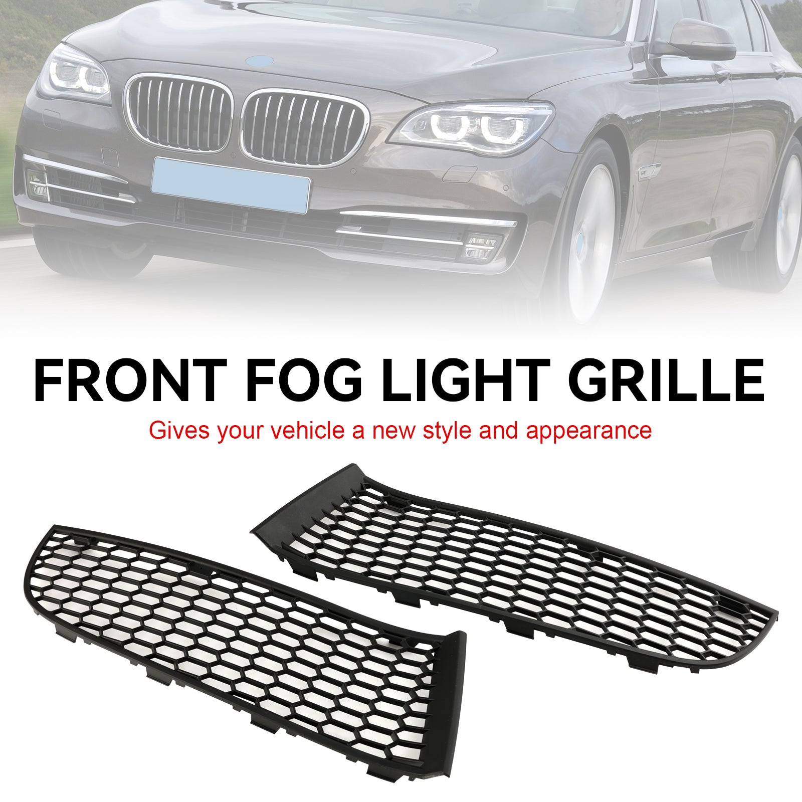 2009-2015 BMW 7 Series F01 F02 Front Bumper Lower Grille — Pair (51117903673 / 51117903674)