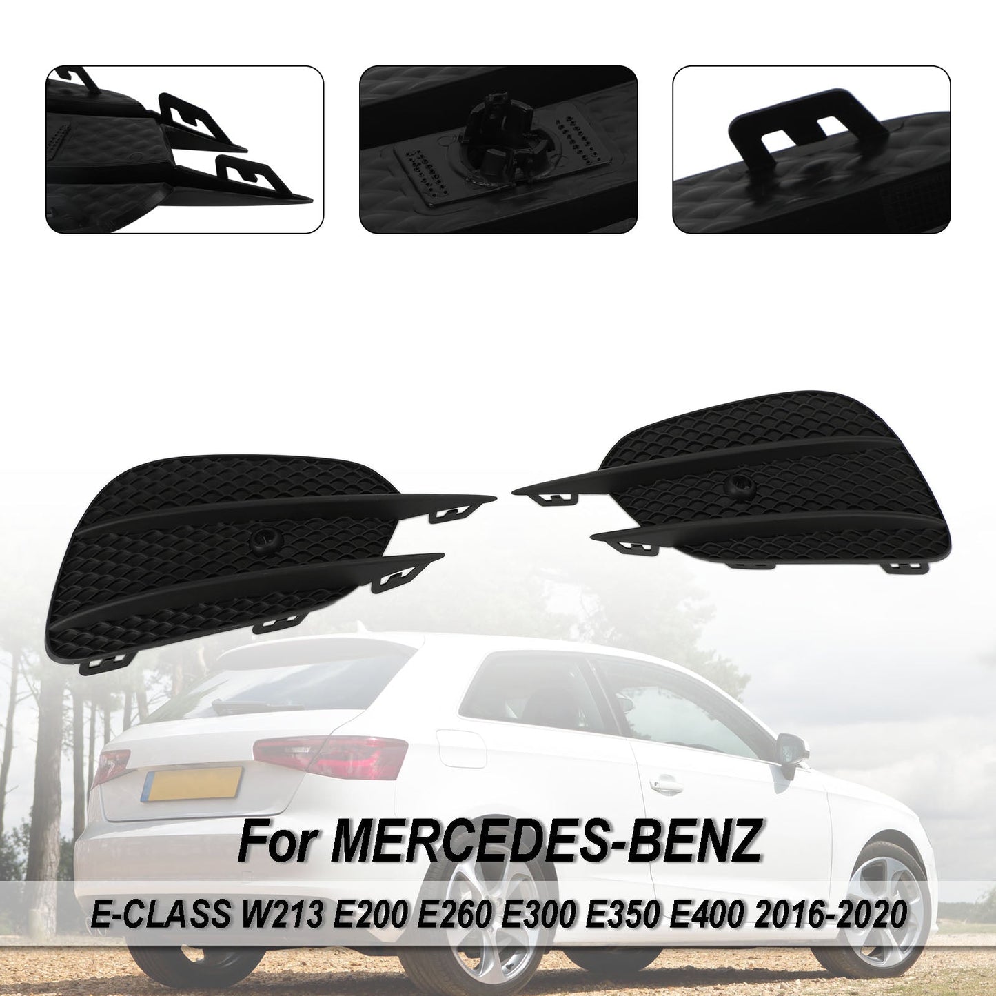 2016-2020 Mercedes-Benz E-Class W213 E200 E300 E350 Front Bumper Fog Light Grille Trim Cover — Pair (2138856800)