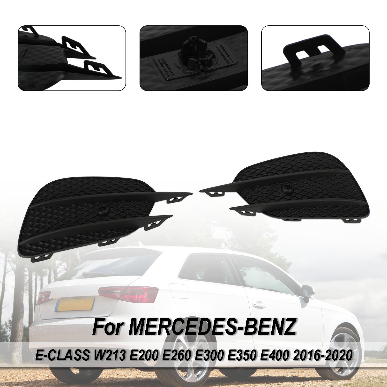 2016-2020 Mercedes-Benz E-Class W213 E200 E300 E350 Front Bumper Fog Light Grille Trim Cover — Pair (2138856800)