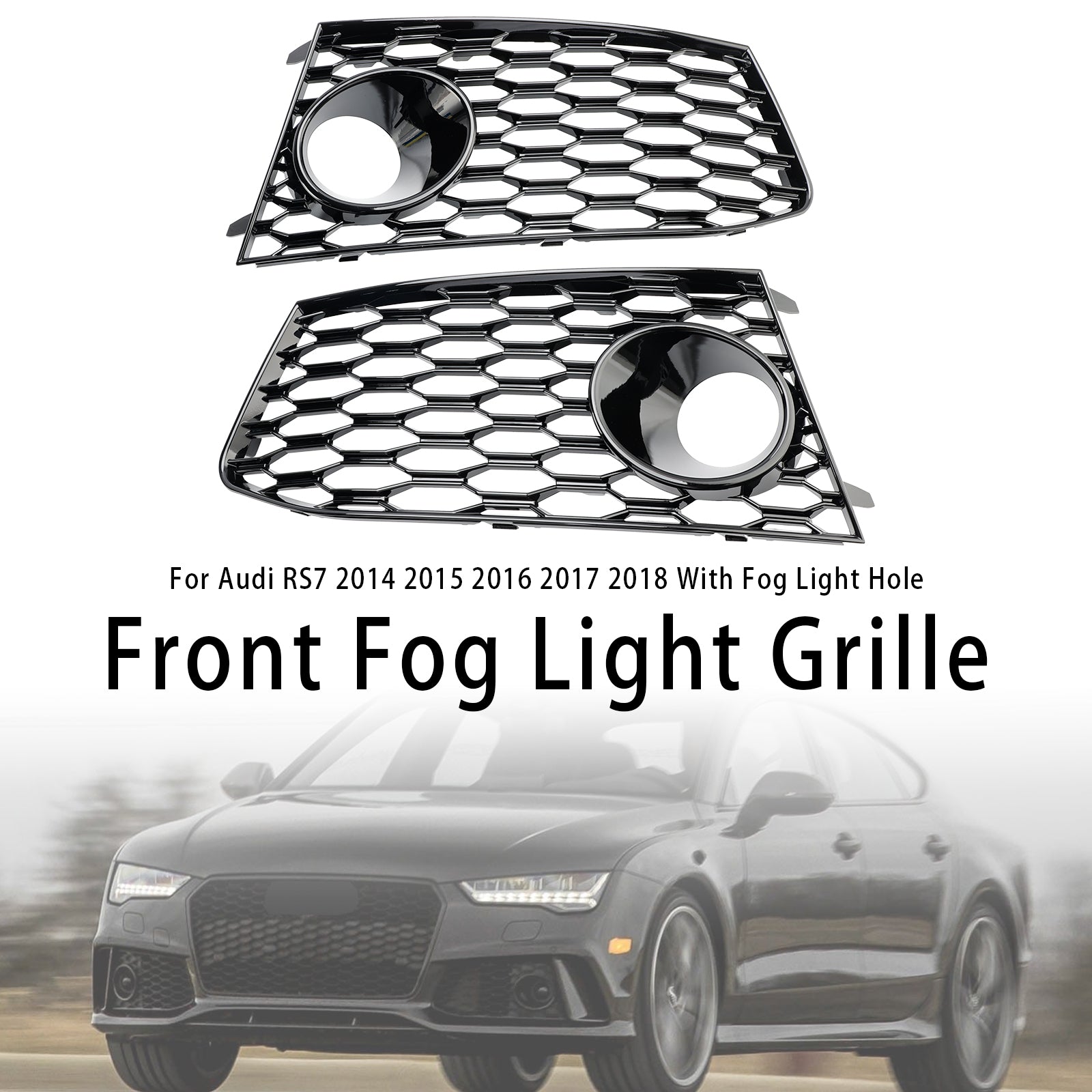 2014-2018 Audi RS7 Front Bumper Fog Light Lamp Frame Grille Cover — Pair