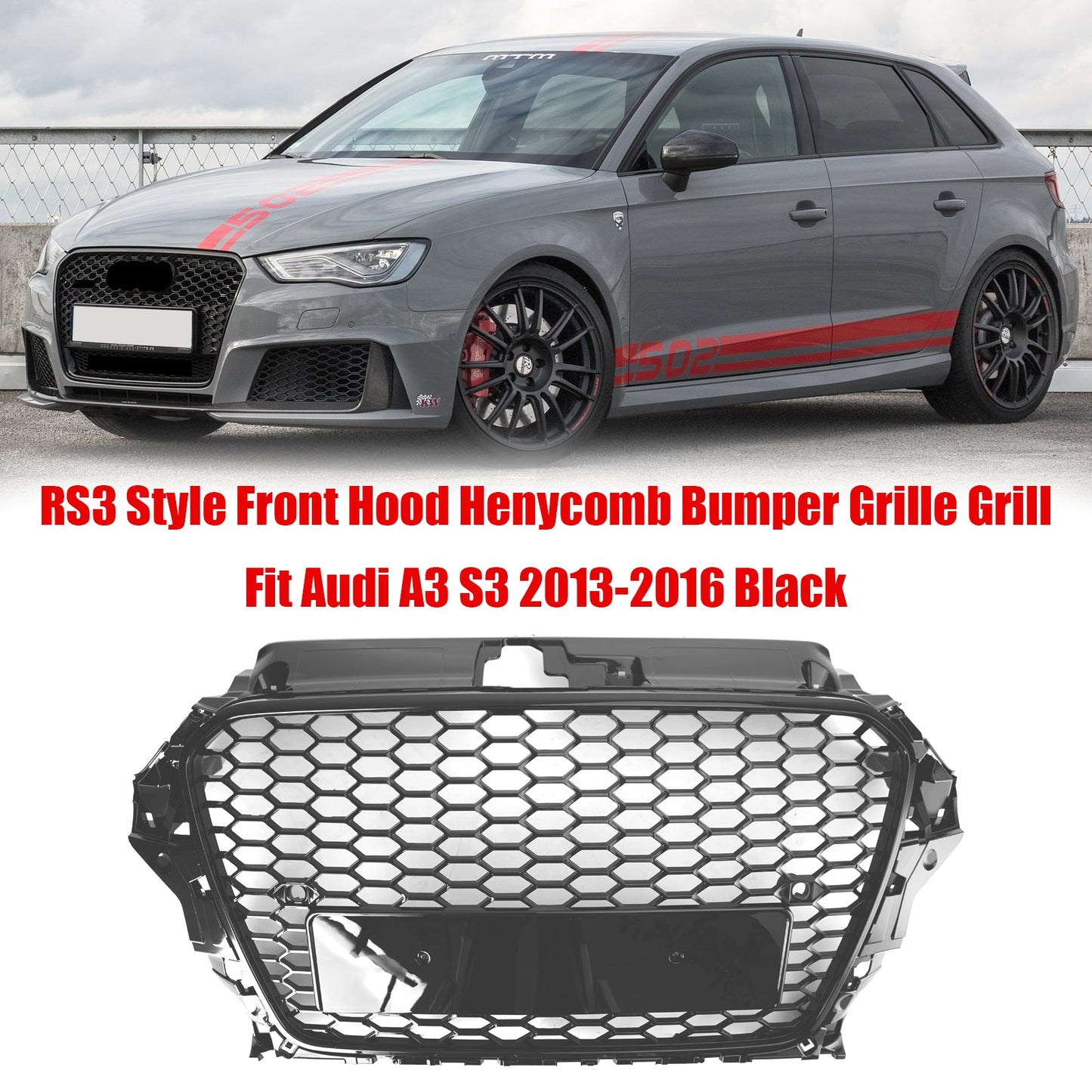 2013-2016 Audi A3 S3 RS3 Style Black Honeycomb Front Hood Bumper Grille