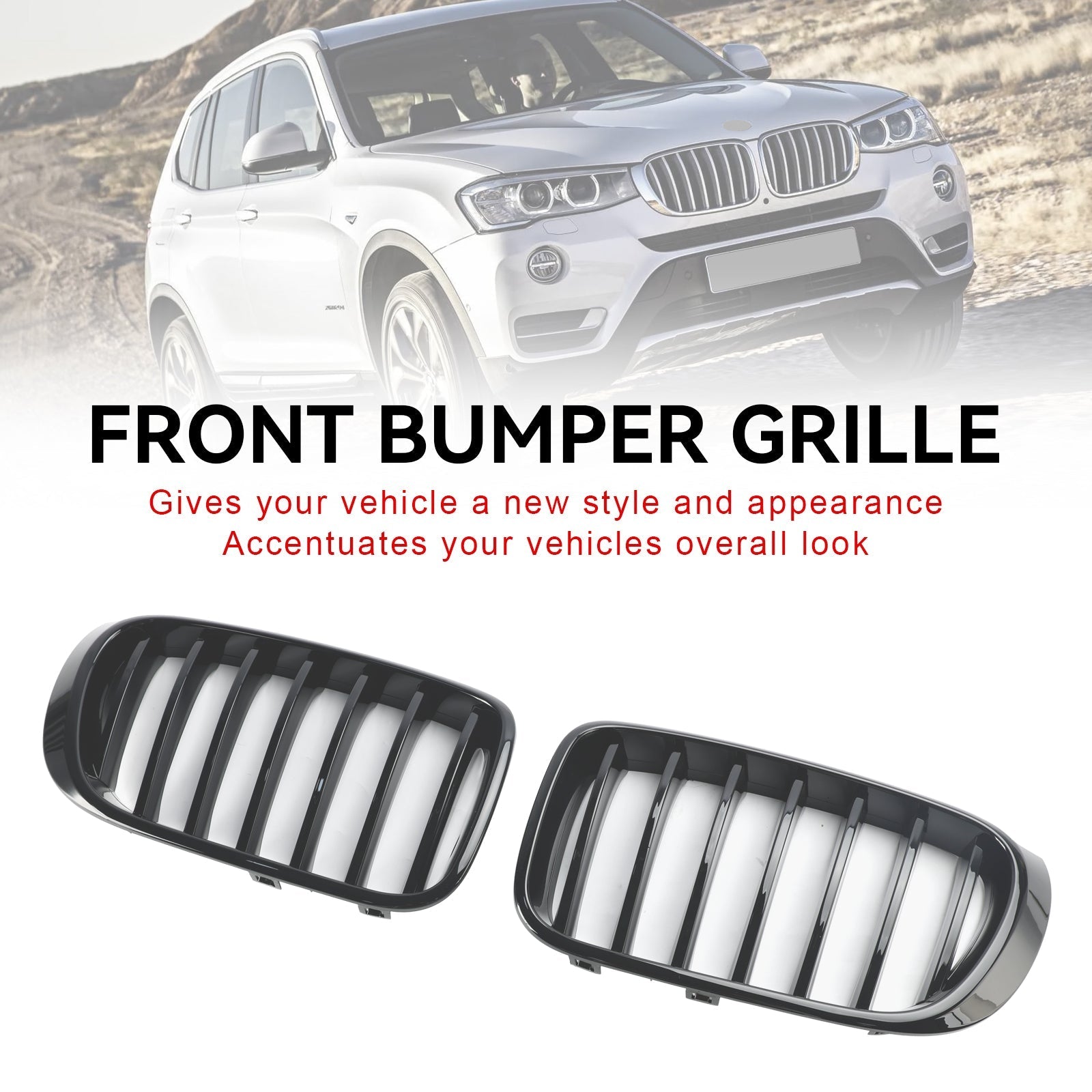 2014-2017 BMW X3 F25 Facelift Gloss Black Front Bumper Kidney Grille