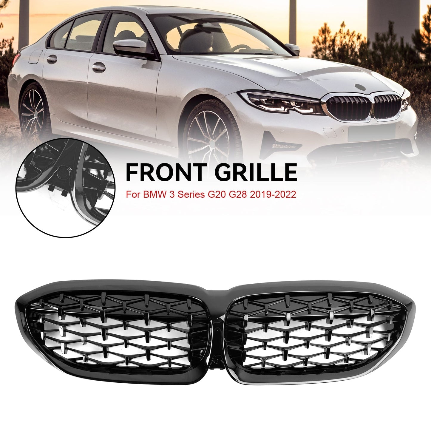 2019-2022 BMW 3 Series G20 G28 Diamond Black Front Kidney Grille (51138072085)