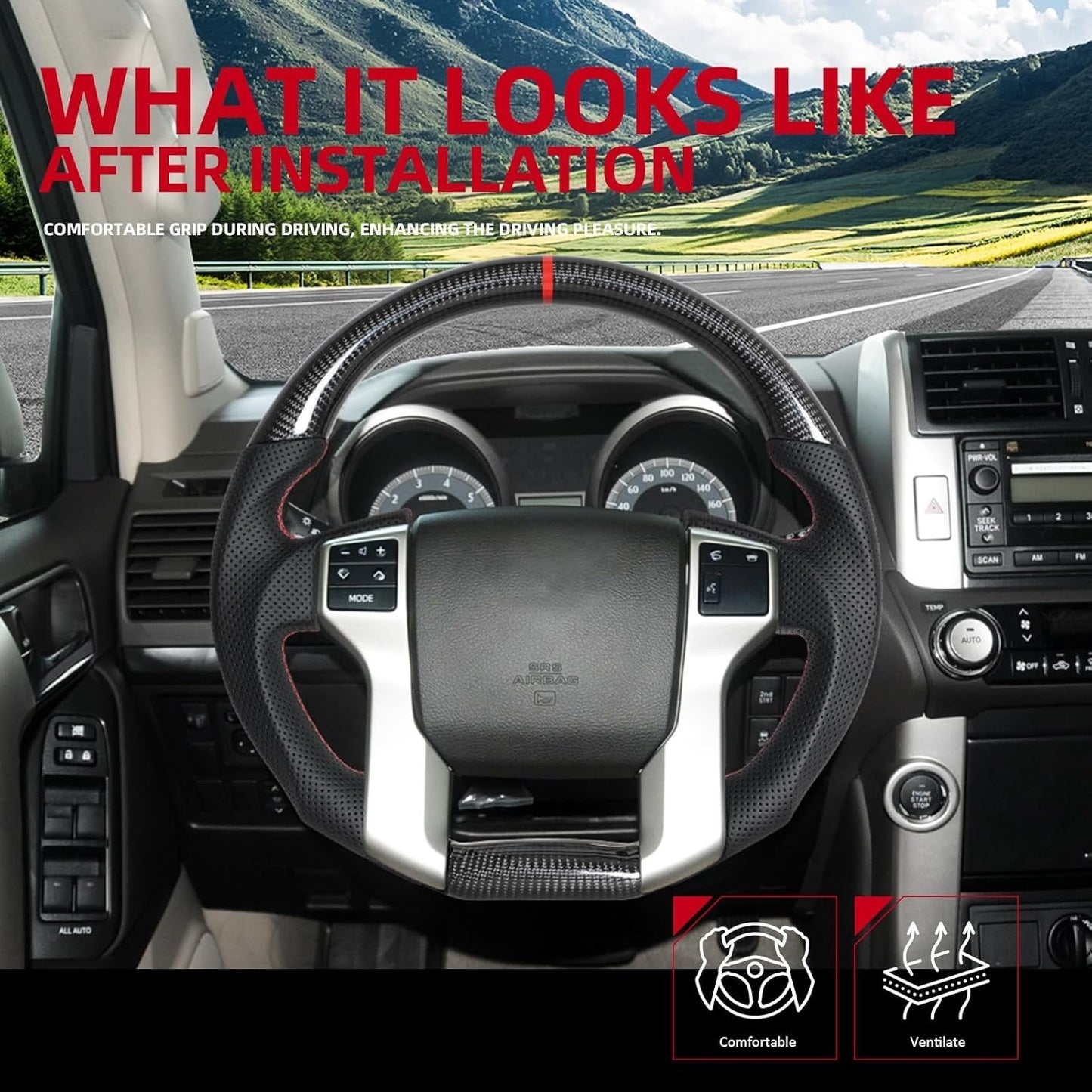Carbon Fiber Steering Wheel for 2010-2017 Toyota Prado LC150/2014-2021 Tundra/2010-2023 Tacoma/2010-2024 4Runner