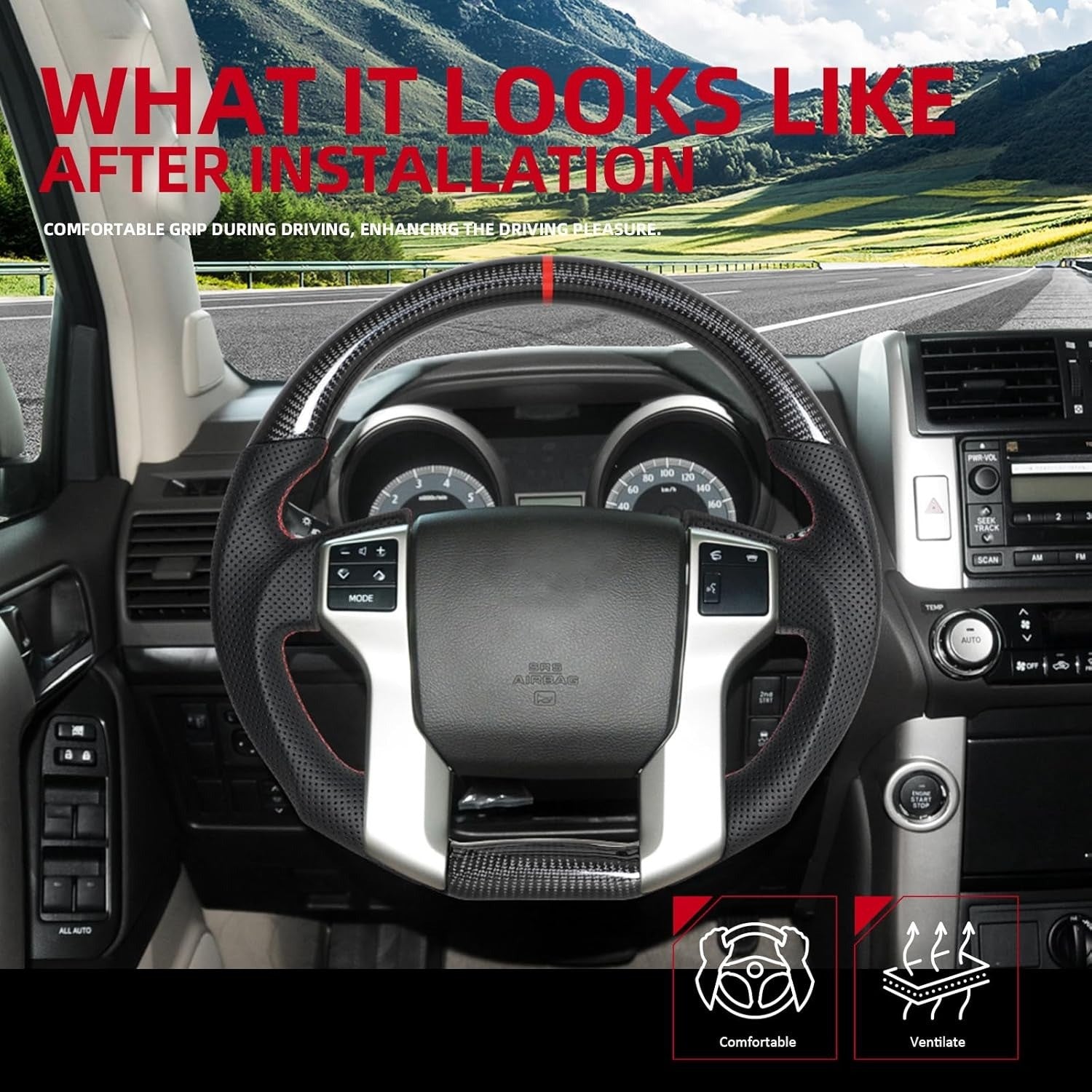 Carbon Fiber Steering Wheel for 2010-2017 Toyota Prado LC150/2014-2021 Tundra/2010-2023 Tacoma/2010-2024 4Runner