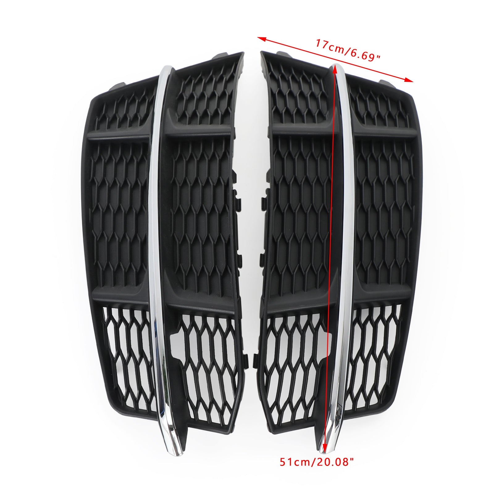 2016-2018 Audi A6 C7 S-Line Front Bumper Lower Grille — Black Chrome Pair