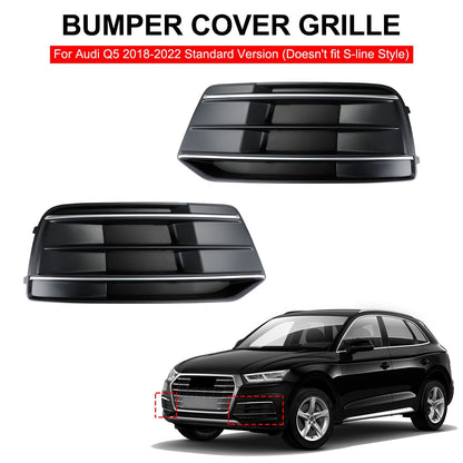 2018-2022 Audi Q5 Standard Black/Chrome Front Bumper Cover Grille Bezel Insert — Pair