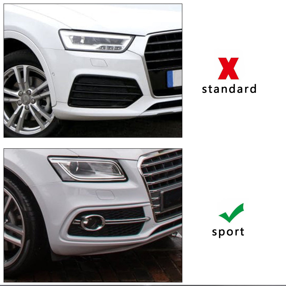 2013-2017 Audi Q5 S-Line SQ5 Black Chrome Front Bumper Fog Light Grille — Pair (8R0807682N / 8R0807681S)