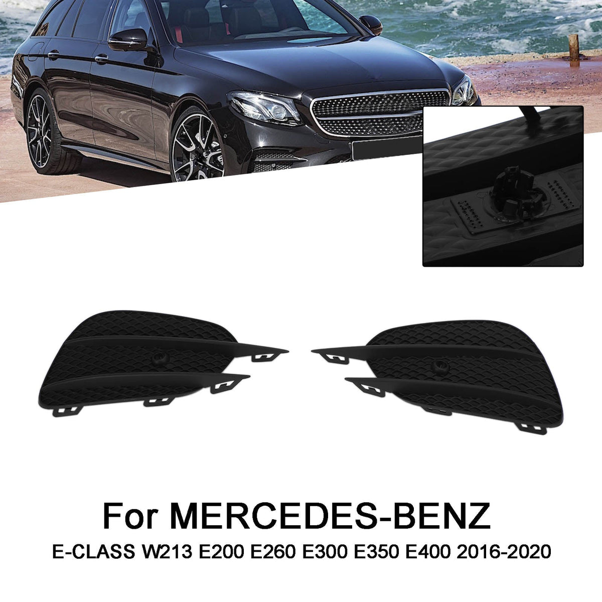 2016-2020 Mercedes-Benz E-Class W213 E200 E300 E350 Front Bumper Fog Light Grille Trim Cover — Pair (2138856800)
