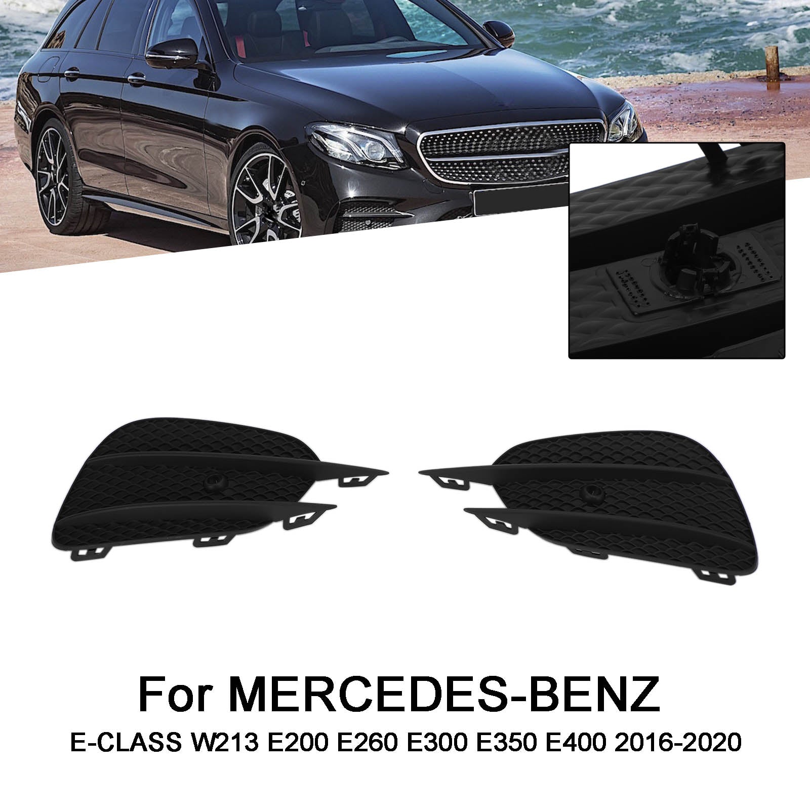 2016-2020 Mercedes-Benz E-Class W213 E200 E300 E350 Front Bumper Fog Light Grille Trim Cover — Pair (2138856800)