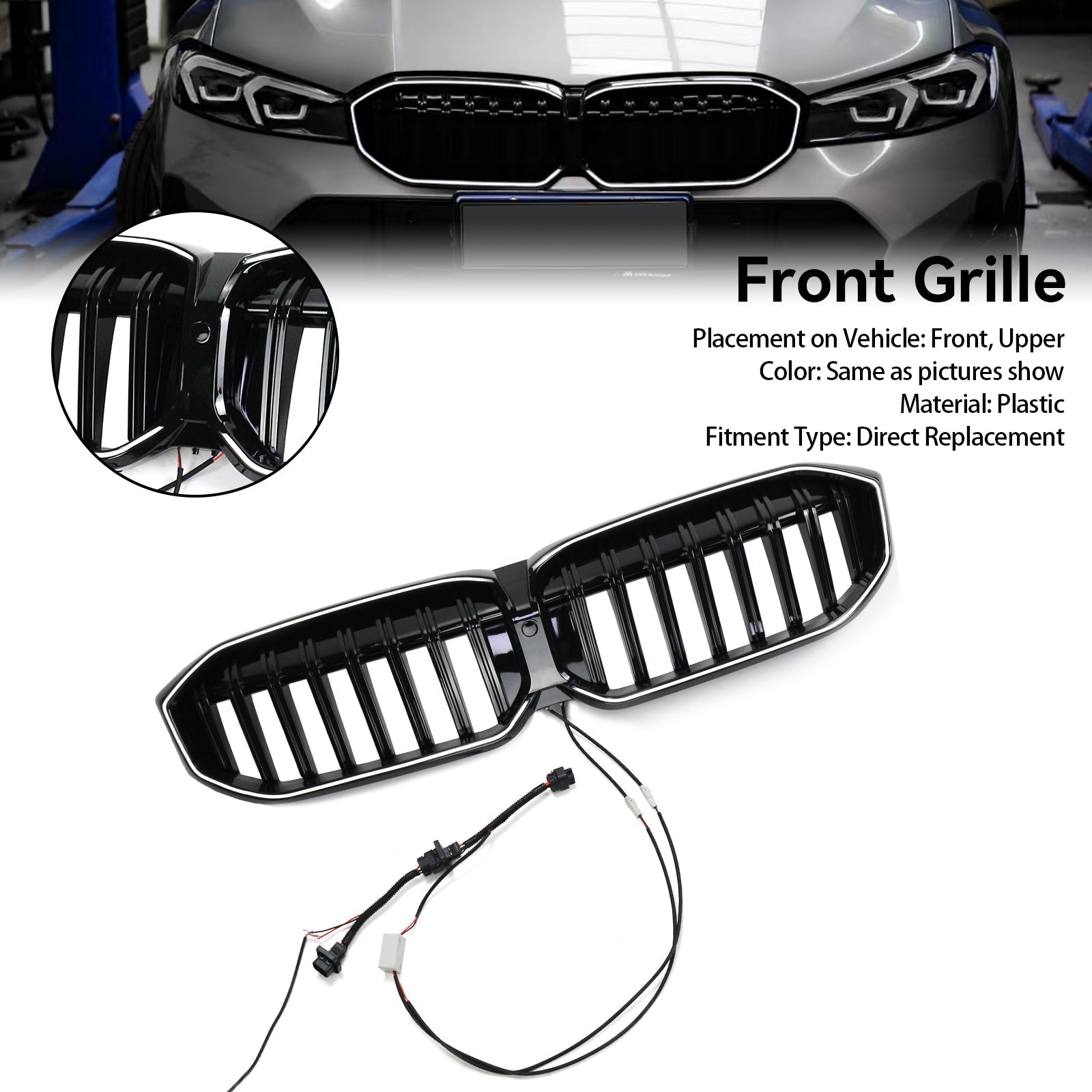 2023-2024 BMW 3 Series G20 G21 G28 Gloss Black Front Kidney Grille Mesh