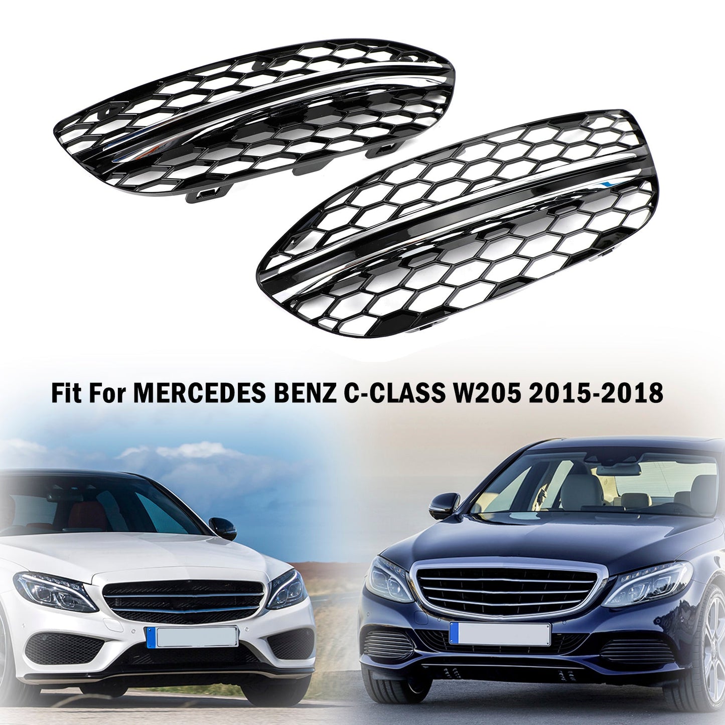 2015-2018 Mercedes-Benz C-Class W205 Black Chrome Front Fog Light Cover (2058851623)