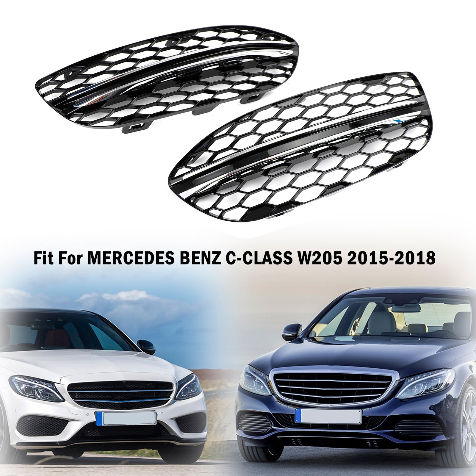 2015-2018 Mercedes-Benz C-Class W205 Black Chrome Front Fog Light Cover (2058851623)