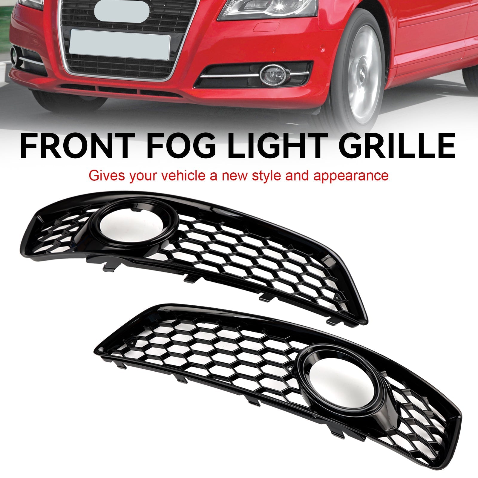 2009-2013 Audi A3 8P Standard Version Honeycomb Front Bumper Fog Light Grill Cover