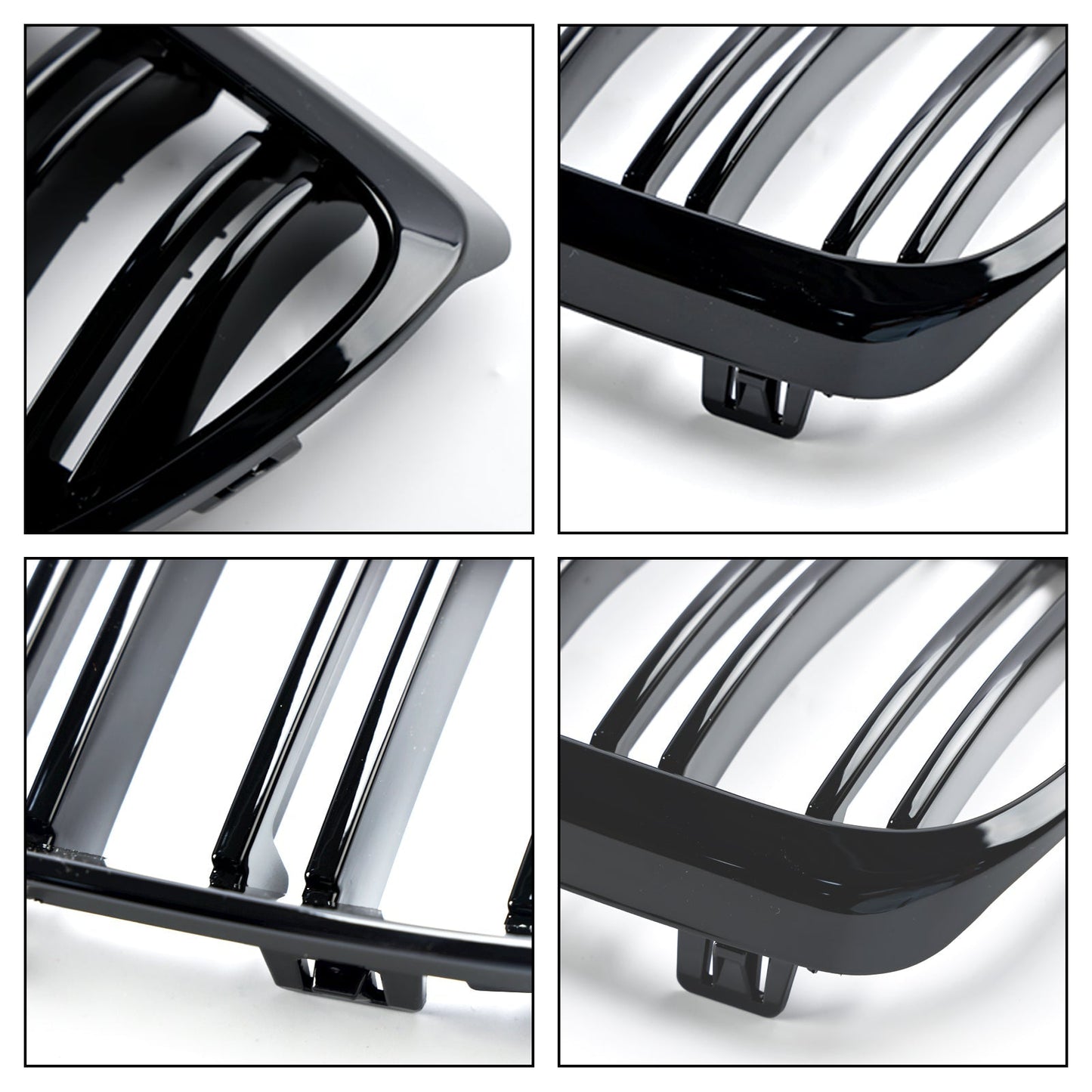 2008-2013 BMW M3 E92 E93 Gloss Black Front Kidney Grille — Pair (51137157277 / 51137157278)