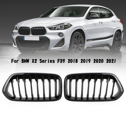 2018-2021 BMW X2 F39 Gloss Black Front Bumper Kidney Grille — Pair (51712455246 / 51712455247)