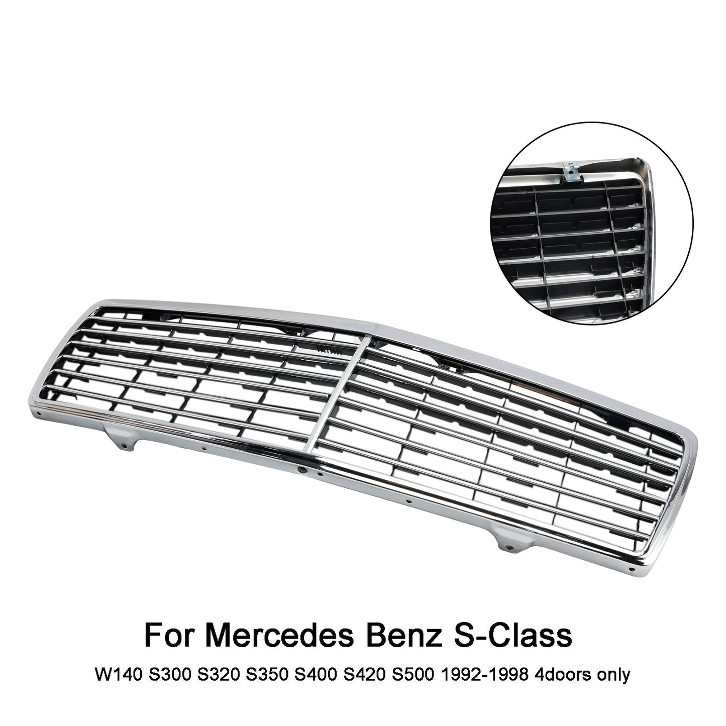 1992-1998 Mercedes-Benz S-Class W140 S300 S320 S350 S400 S420 S500 4-Door Chrome Front Bumper Grille