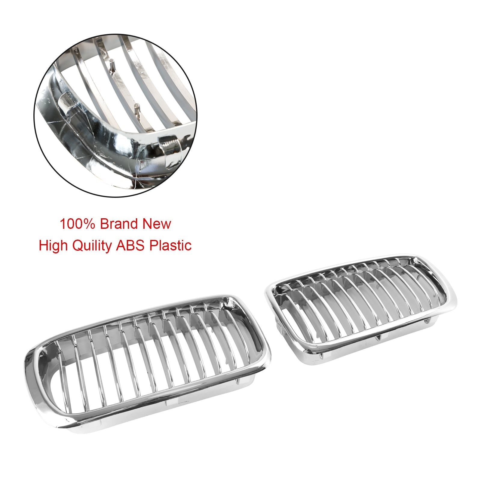 1994-2001 BMW 7 Series E38 Chrome Front Kidney Grille — Pair (51138125811 / 51138125812)