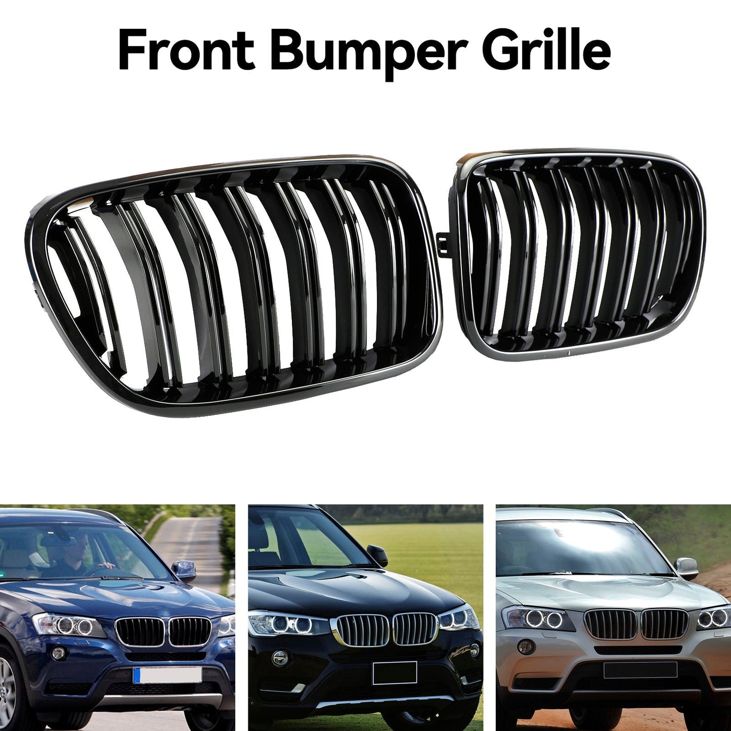 2010-2014 BMW X3 F25 Pre-Facelift Gloss Black Front Bumper Kidney Grill — Pair (51712297589 / 51117210725)