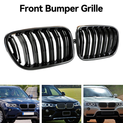 2010-2014 BMW X3 F25 Pre-Facelift Gloss Black Front Bumper Kidney Grill — Pair (51712297589 / 51117210725)