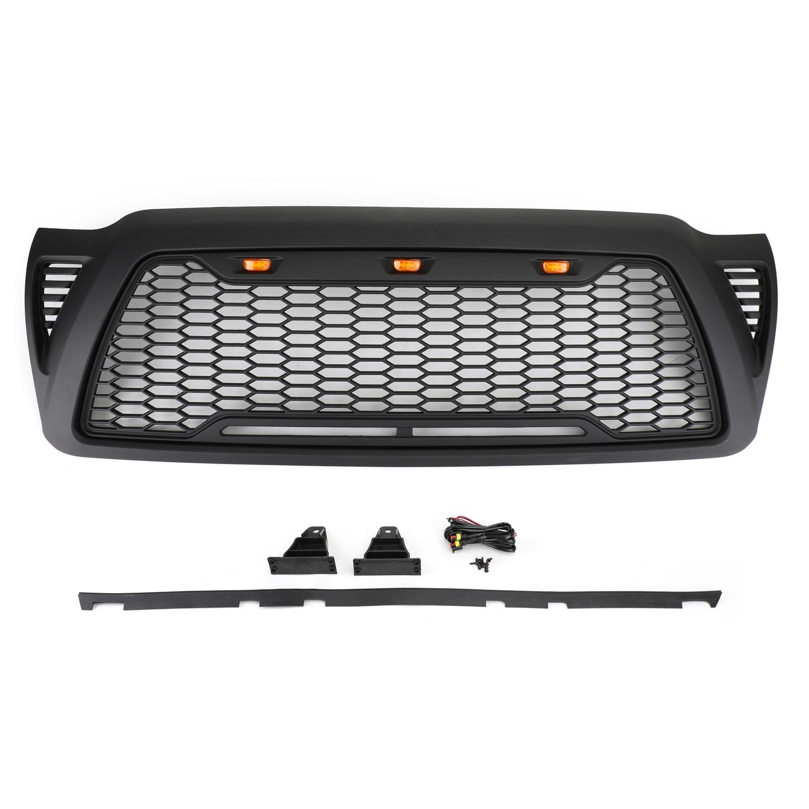 Front Grille Bumper Hood Mesh Grill Fit Toyota Tacoma 2005-2011 With LED lights