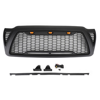 Front Grille Bumper Hood Mesh Grill Fit Toyota Tacoma 2005-2011 With LED lights