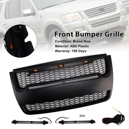 Black Front Upper Bumper Grill Grille Fit Ford Explorer 2006-2010 With Light