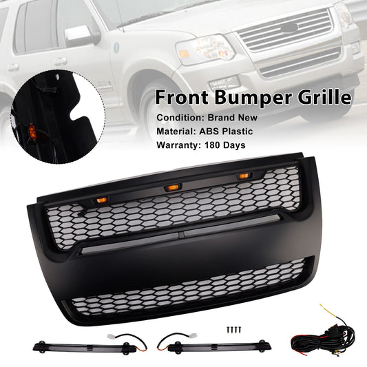 Black Front Upper Bumper Grill Grille Fit Ford Explorer 2006-2010 With Light