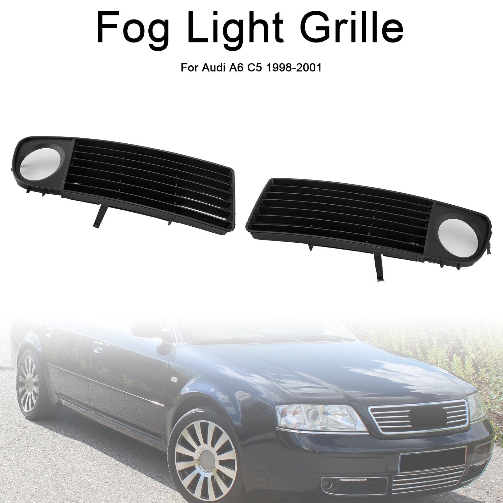 1998-2001 Audi A6 C5 Front Lower Bumper Fog Light Cover Grille — Pair (4B0807681S / 4B0807682S)