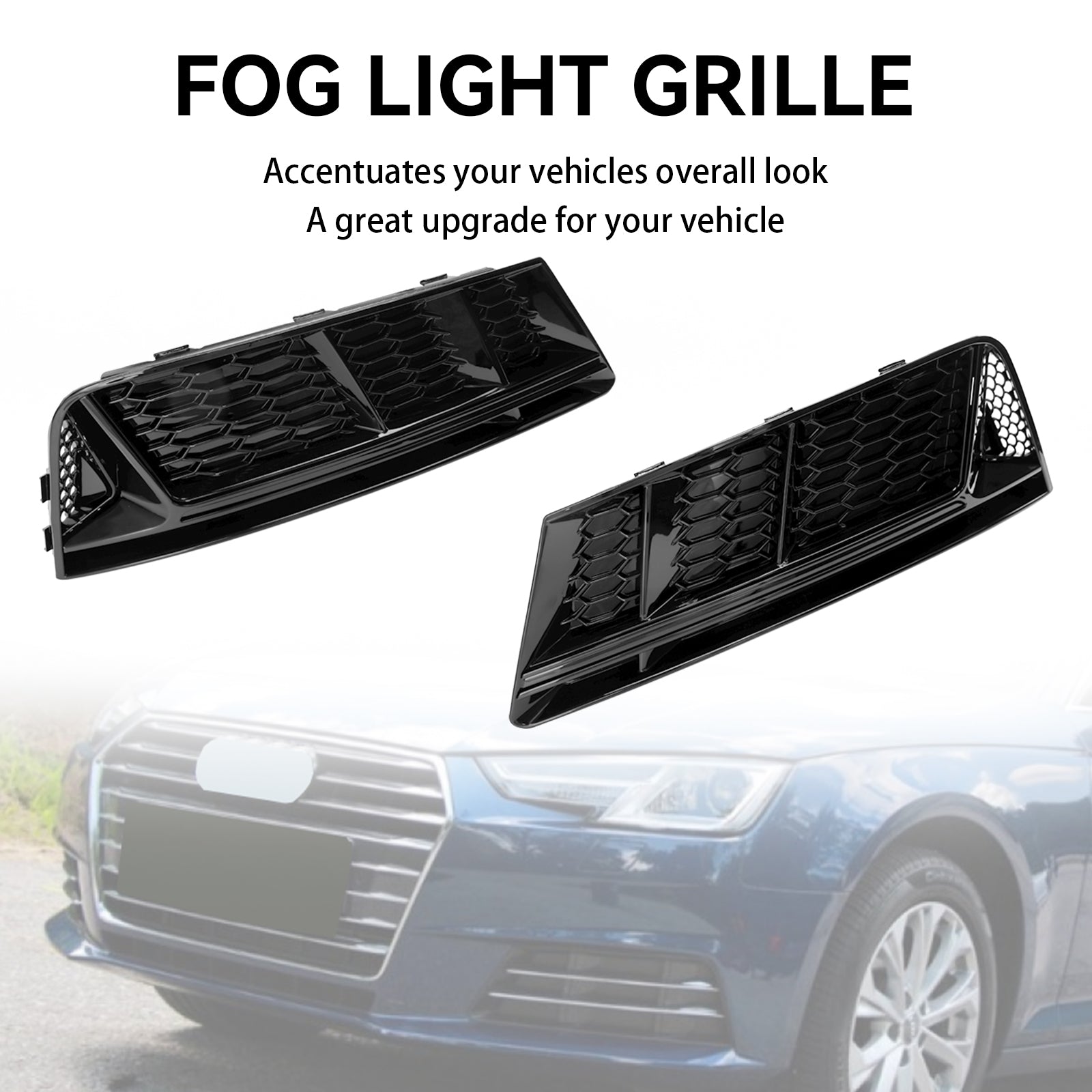 2016-2018 Audi A4 B9 Standard RS4 Style Front Fog Light Grill Lower Bumper Grille Chrome — Pair (8WD807681 / 8WD807682)