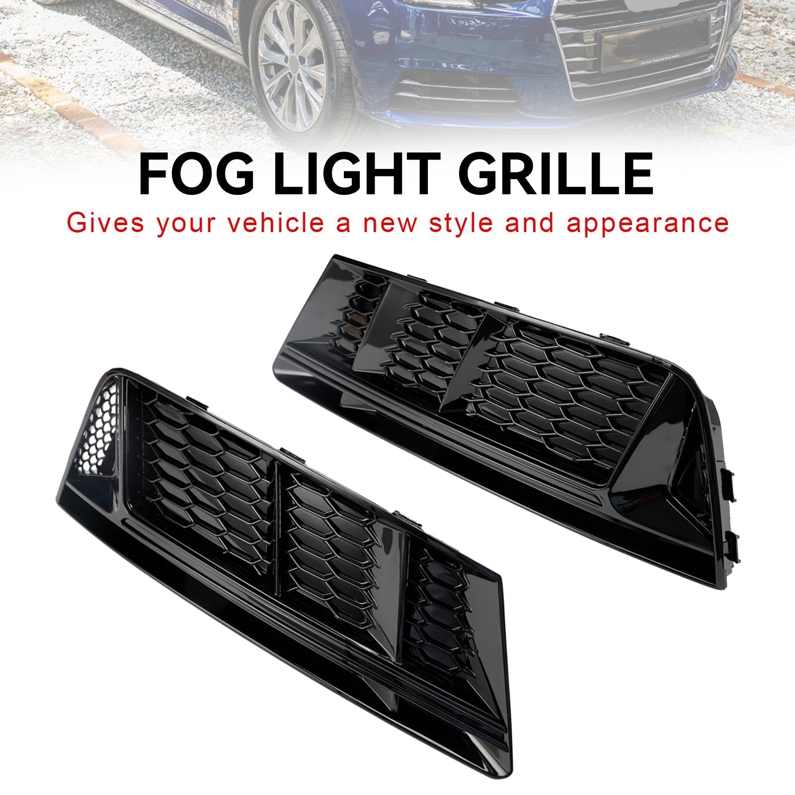 2016-2018 Audi A4 B9 Standard RS4 Style Front Fog Light Grill Lower Bumper Grille Chrome — Pair (8WD807681 / 8WD807682)