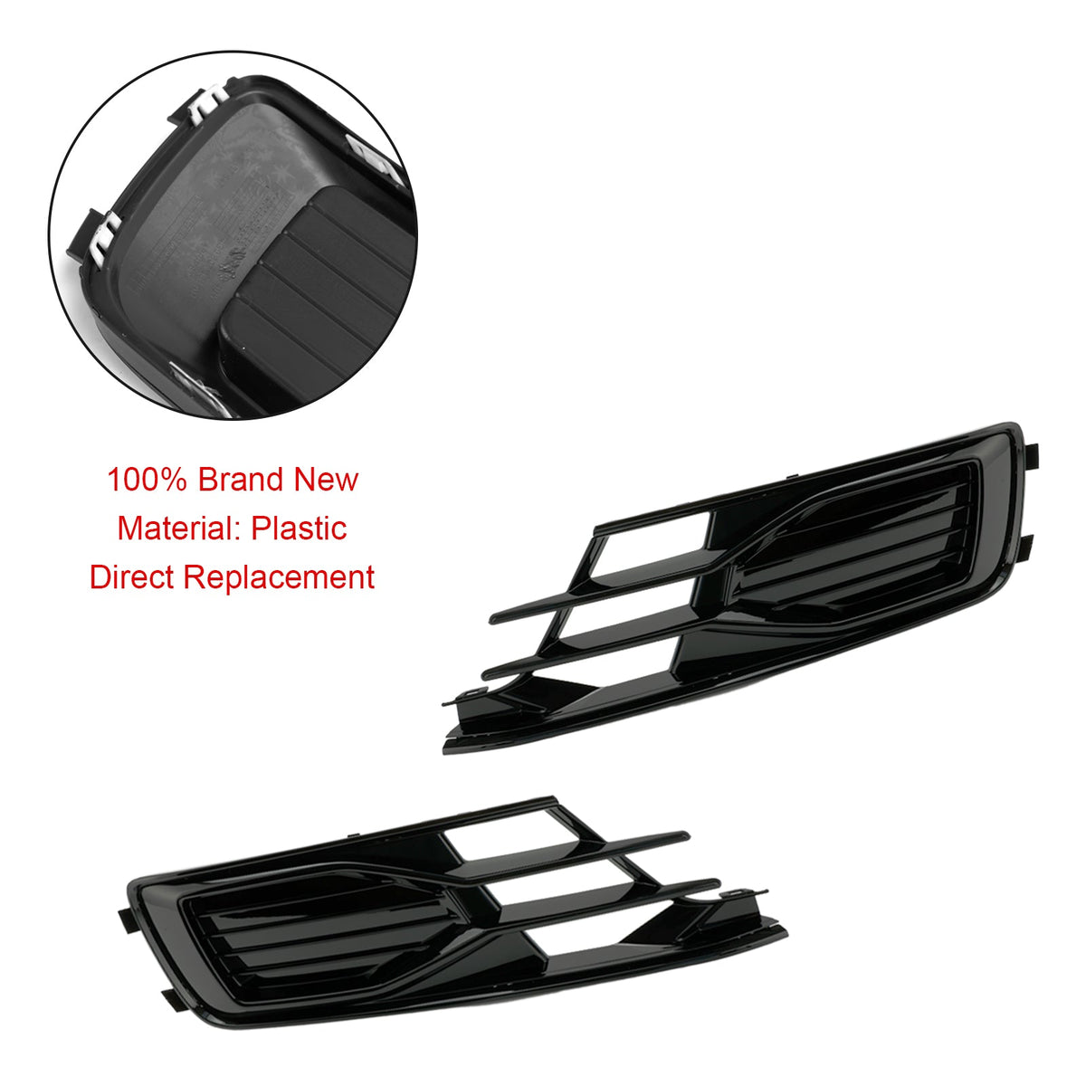 2014-2018 Audi A6 C7 Black Front Bumper Fog Light Cover Grille — Pair (4G0807647T94 / 4G0807648T94)
