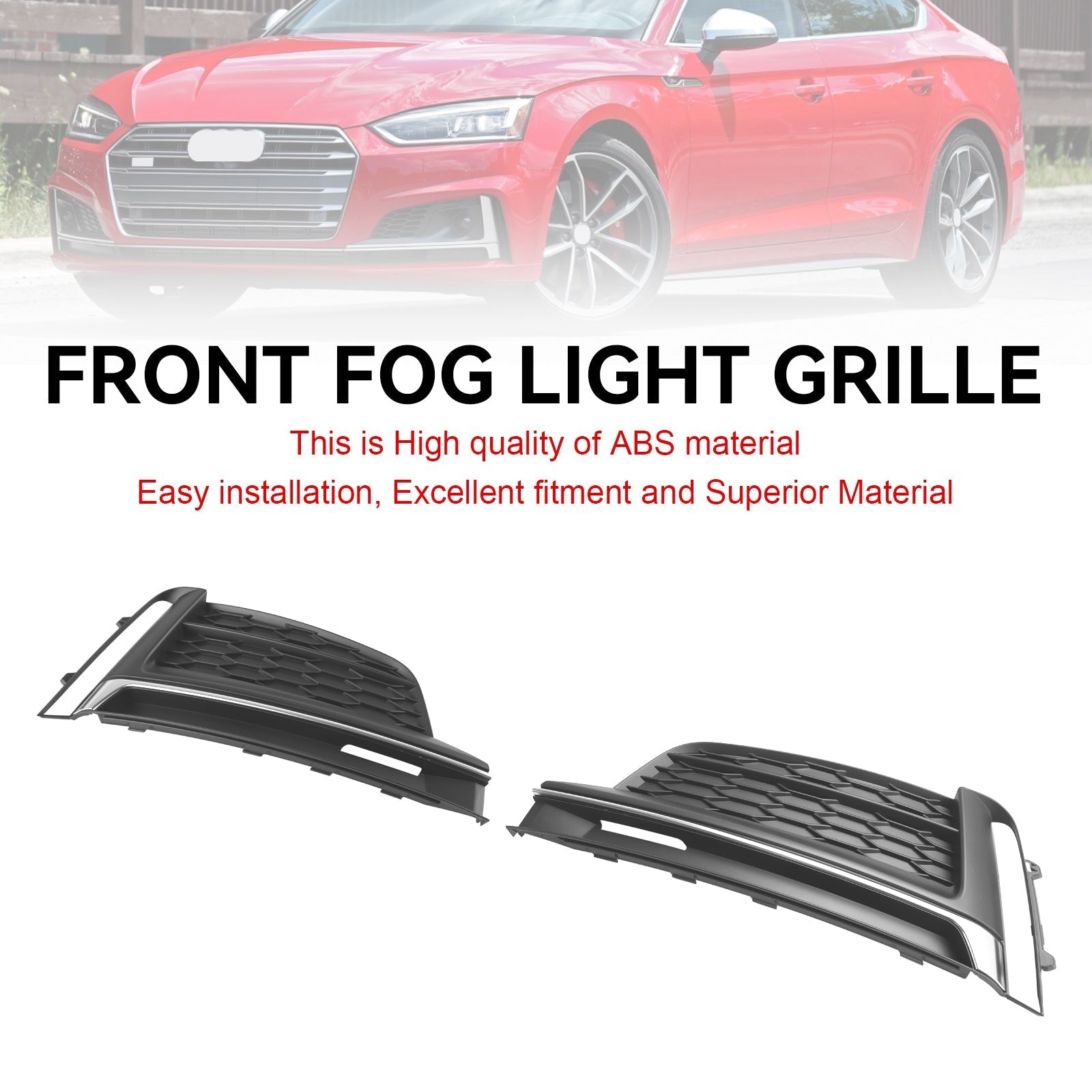 2018-2019 Audi A5 S-Line S5 Front Bumper Fog Light Grille Cover Trim — Pair (8W6807682FRU6)