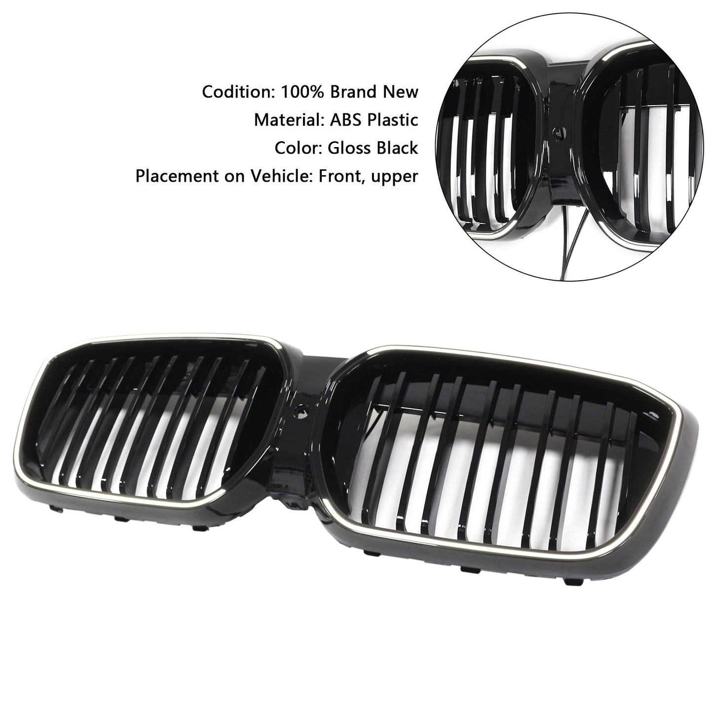 2022-2024 BMW iX3 G08 LCI Double Slat Gloss Black Front Kidney Grille