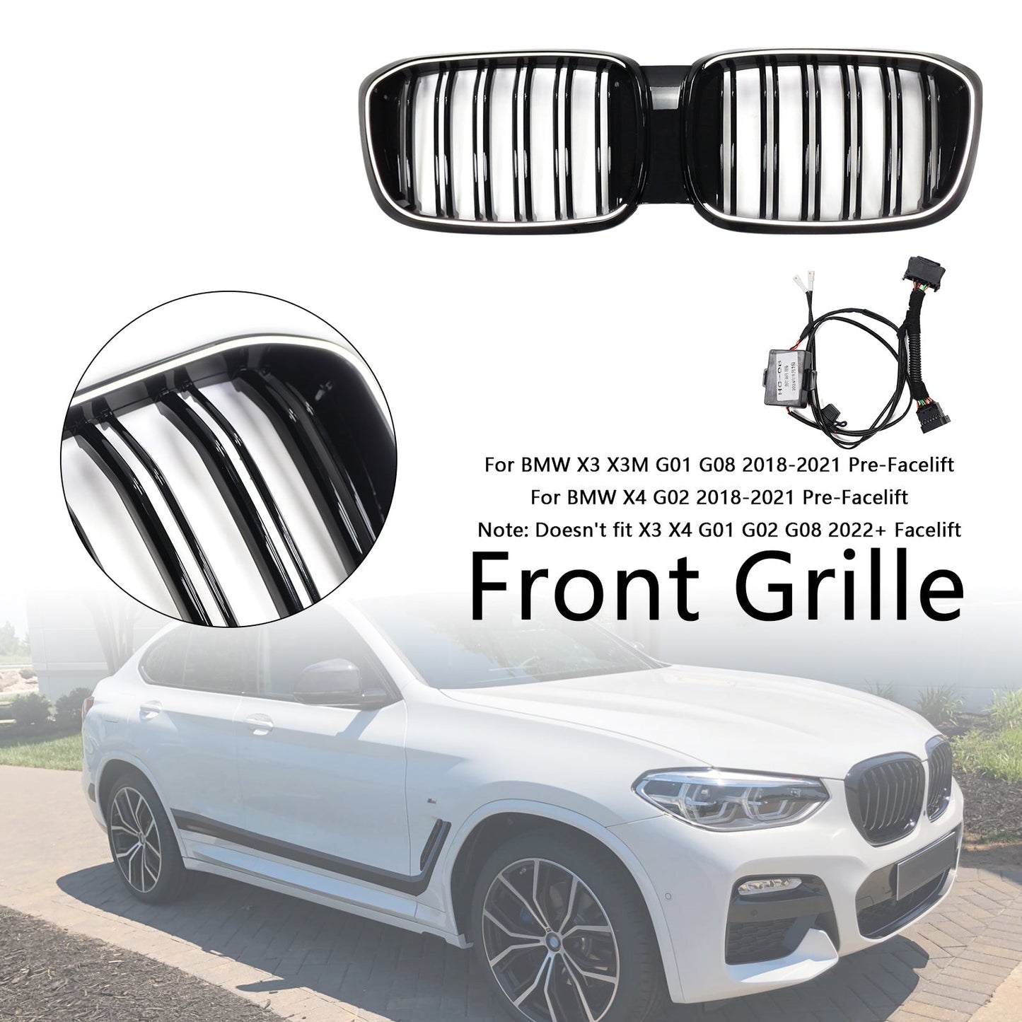 2018-2021 BMW X4 G02 X3 G01 G08 Pre-LCI Front Kidney Mesh Grille (51138469959)