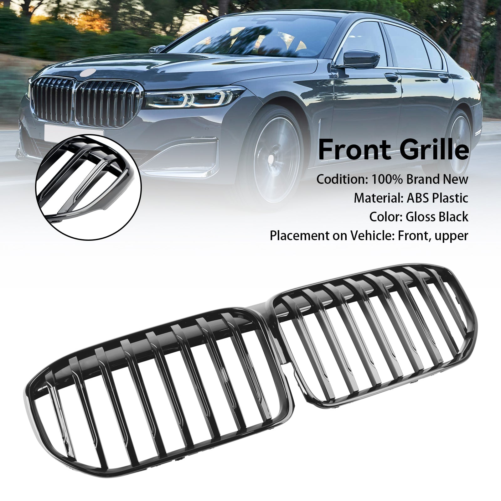 2019-2022 BMW 7 Series G11 5-Door Saloon Facelift Gloss Black Front Kidney Grille