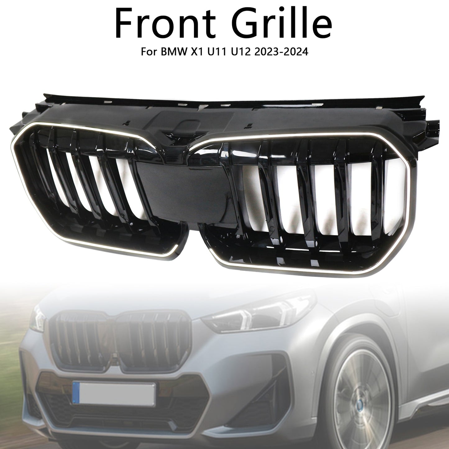 2023-2024 BMW X1 U11 U12 Gloss Black Front Bumper Kidney Grille — Large Set