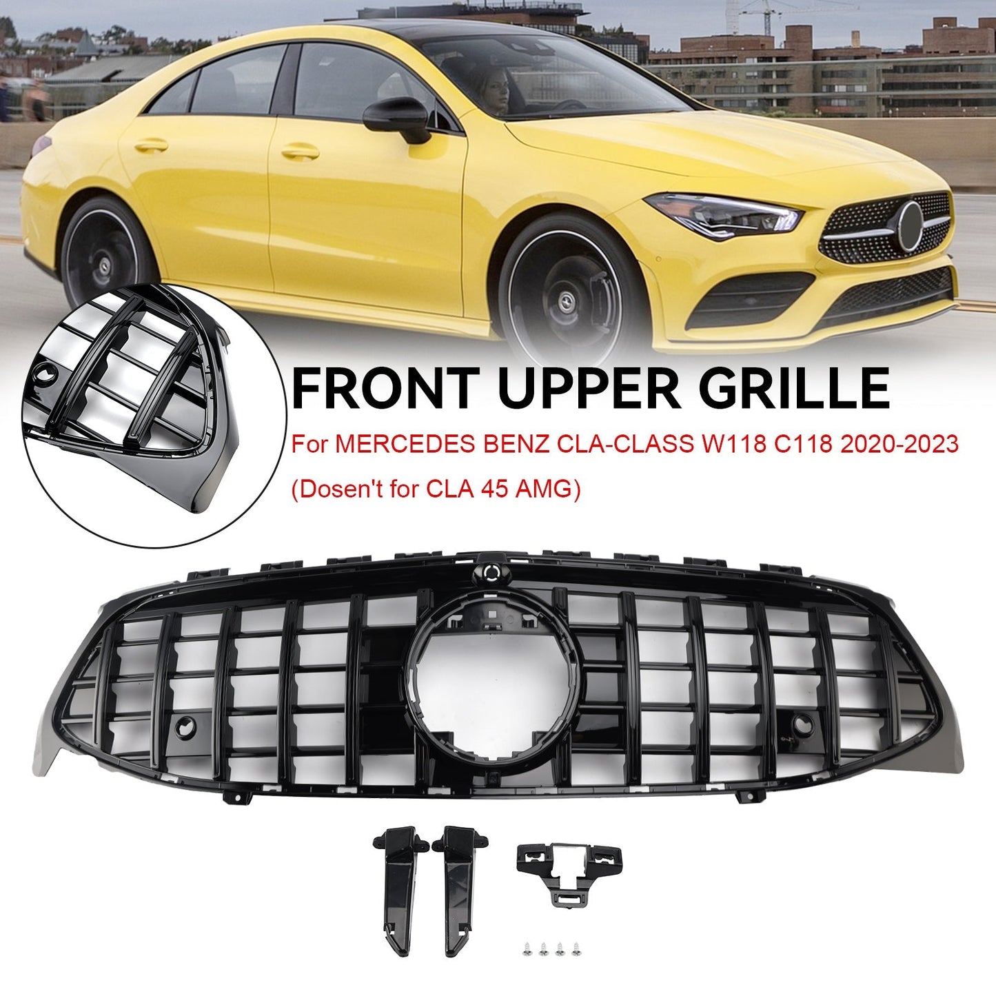 2020-2024 Mercedes-Benz CLA-Class W118 C118 GTR Style Black Front Bumper Grille