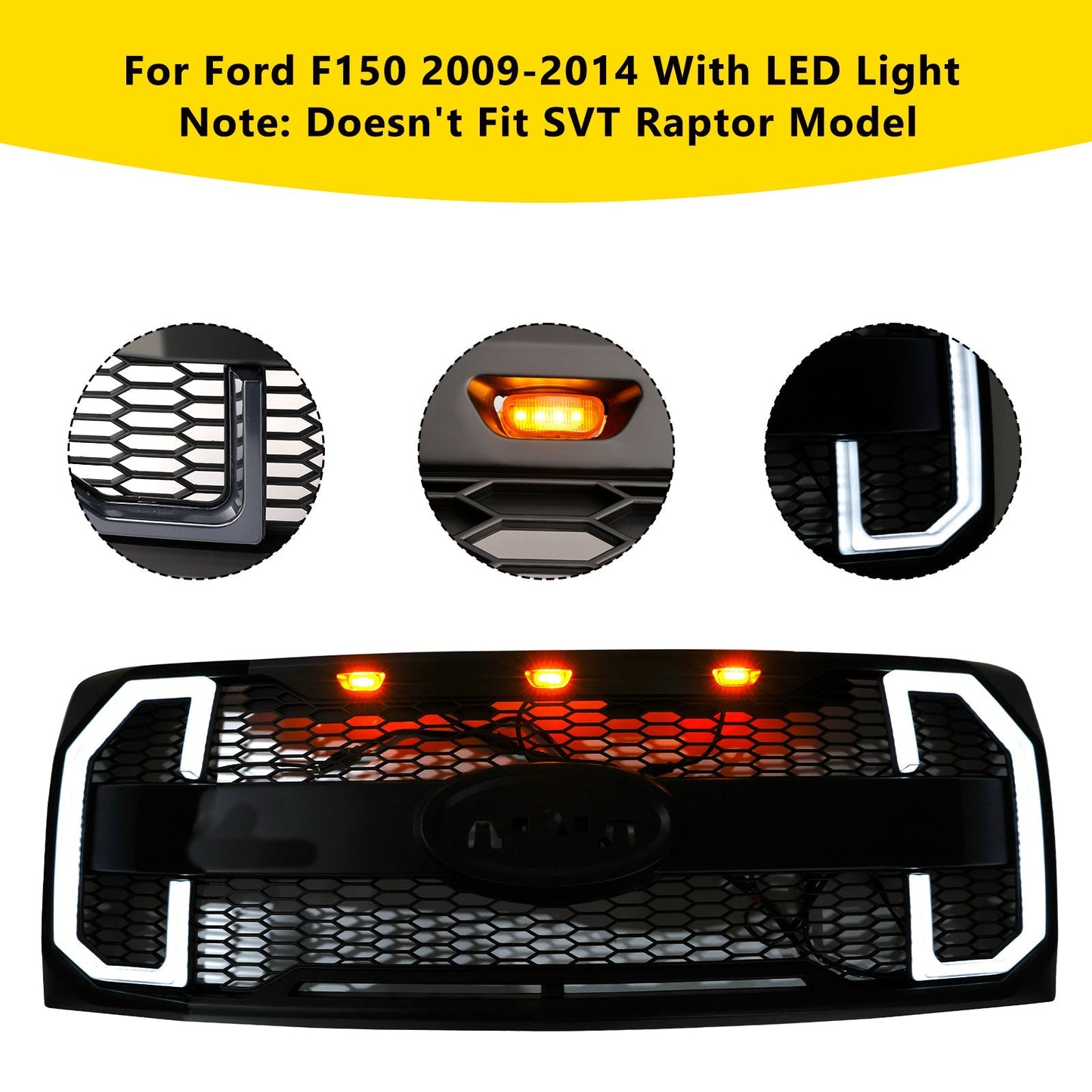 2009-2014 Ford F150 Matte Black Raptor Style Front Bumper Grille Grill Generic