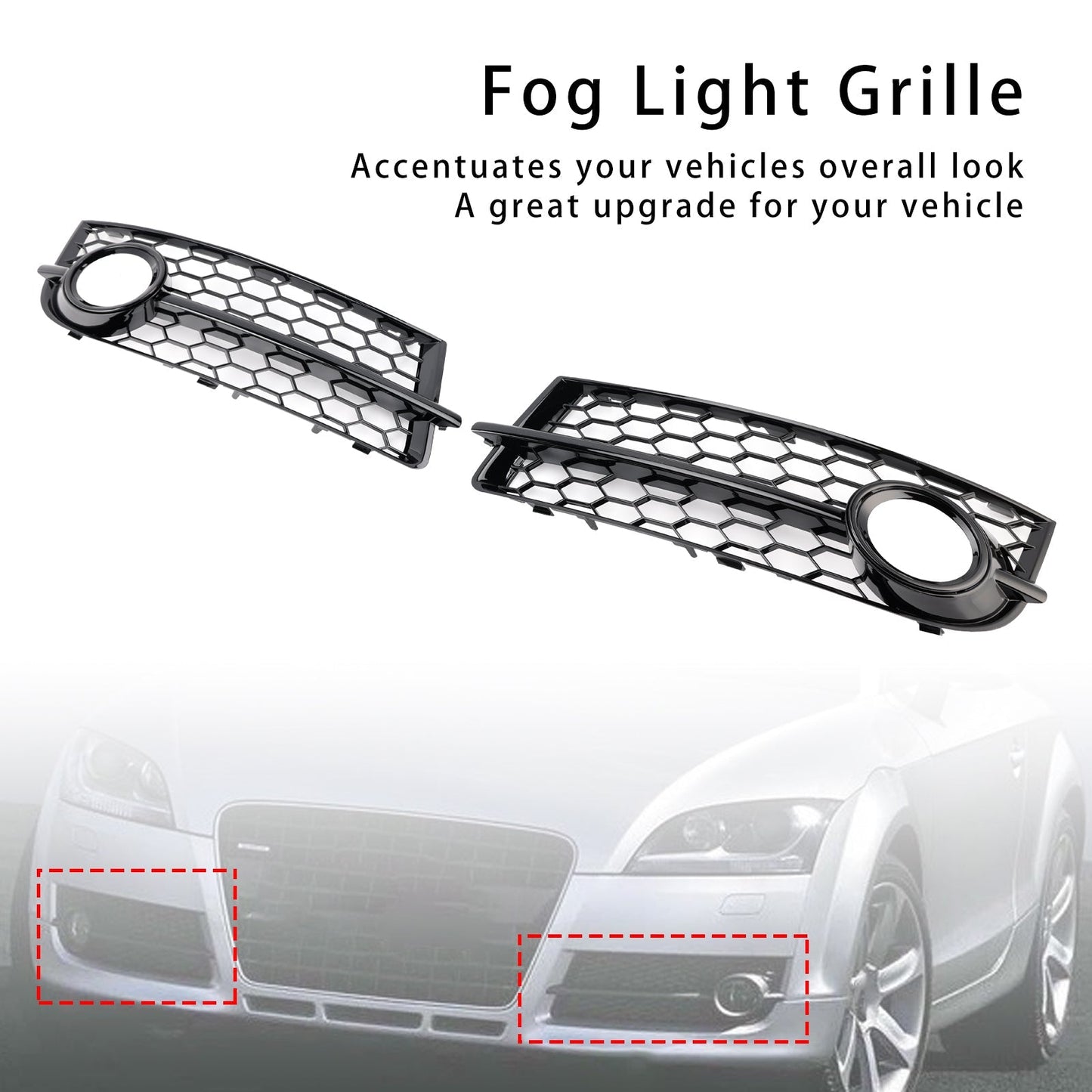 2007-2010 Audi TT MK2 Fog Light Cover Grille — Pair (8J0807681 / 8J0807682)